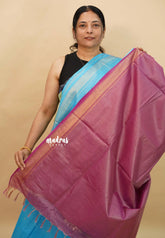 Blue with Pink - Soft Tissue khadi zari Border with buttas